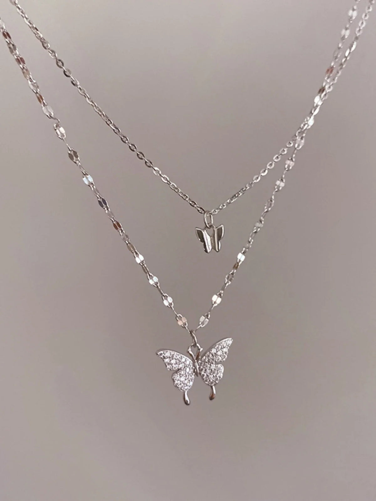 Sparkling Double Layer Butterfly Necklace