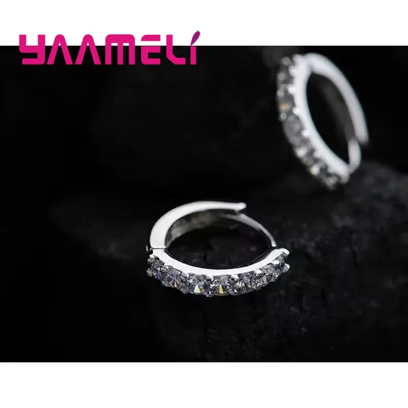 925 Sterling Silver Cubic Zirconia Hoop Earrings