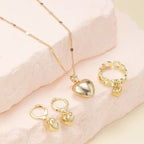 Vintage Gold Heart Necklace, Ring & Hoop Earring Set