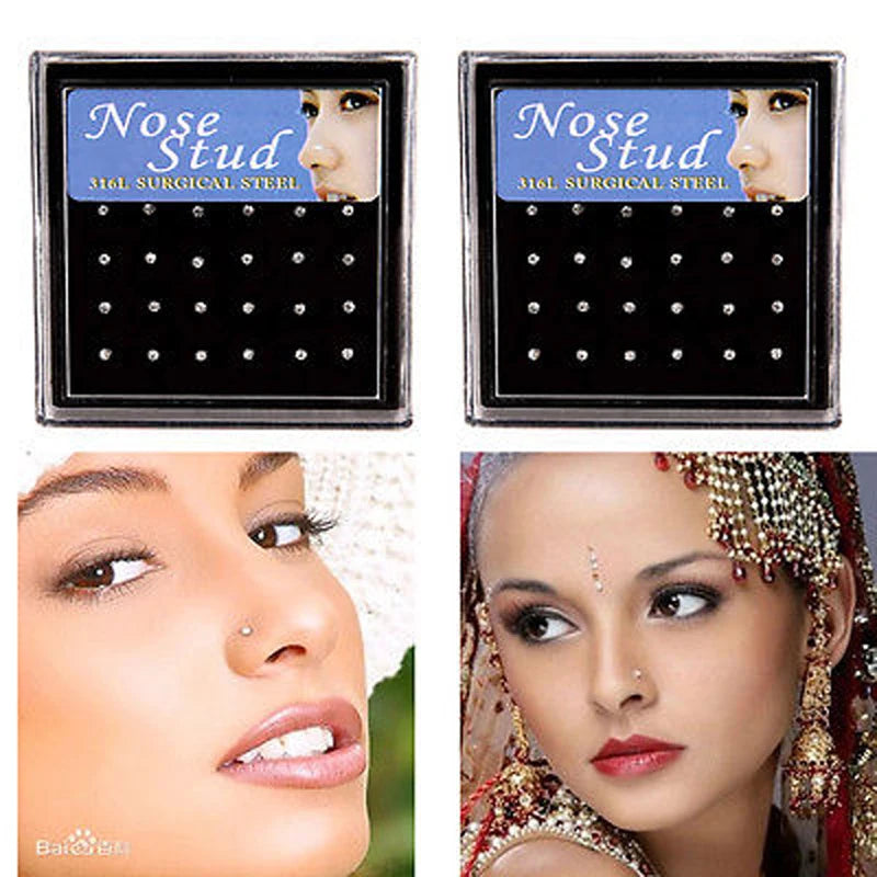 24-Piece Surgical Steel Crystal Nose Studs Set