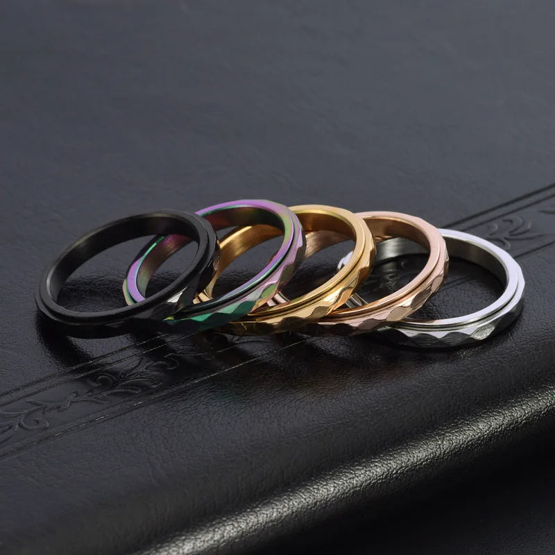 3mm Thin Faceted Stainless Steel Spinner Ring for Women