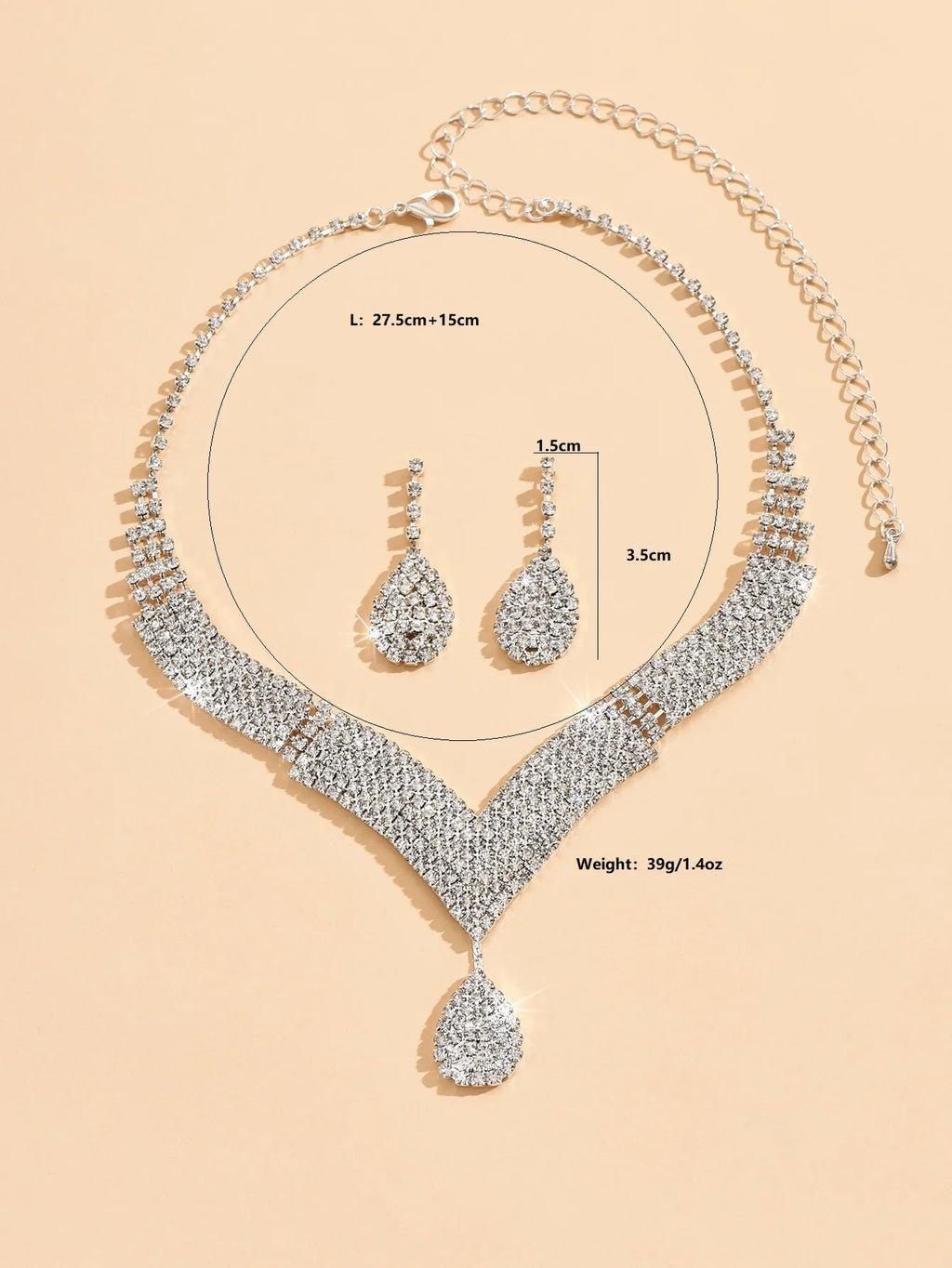Elegant 3-Piece Rhinestone Teardrop Bridal Jewelry Set