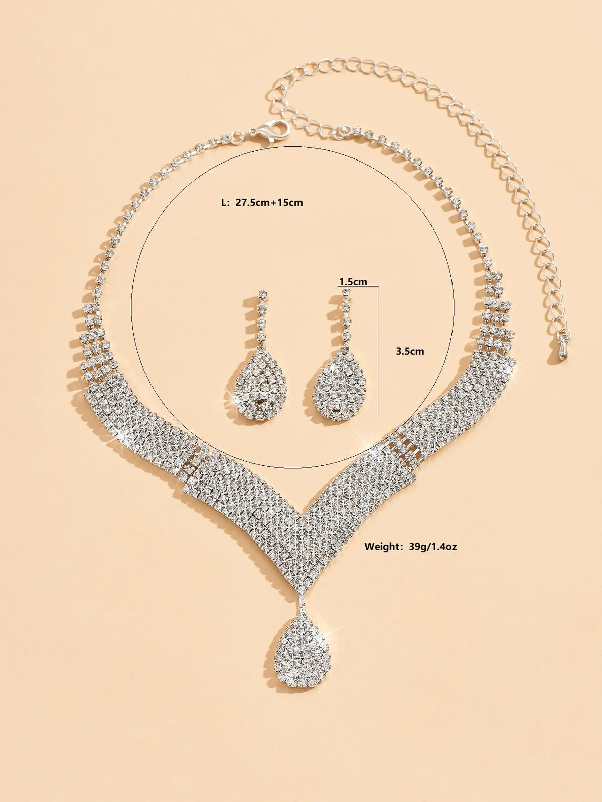 Elegant 3-Piece Rhinestone Teardrop Bridal Jewelry Set