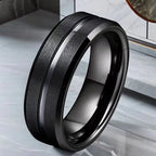 Men's 8mm Black Grooved Stainless Steel Wedding Band Ring