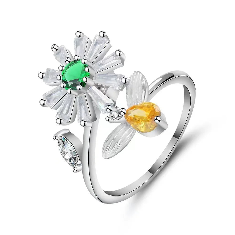 Adjustable Crystal Fidget Spinner Anxiety Ring