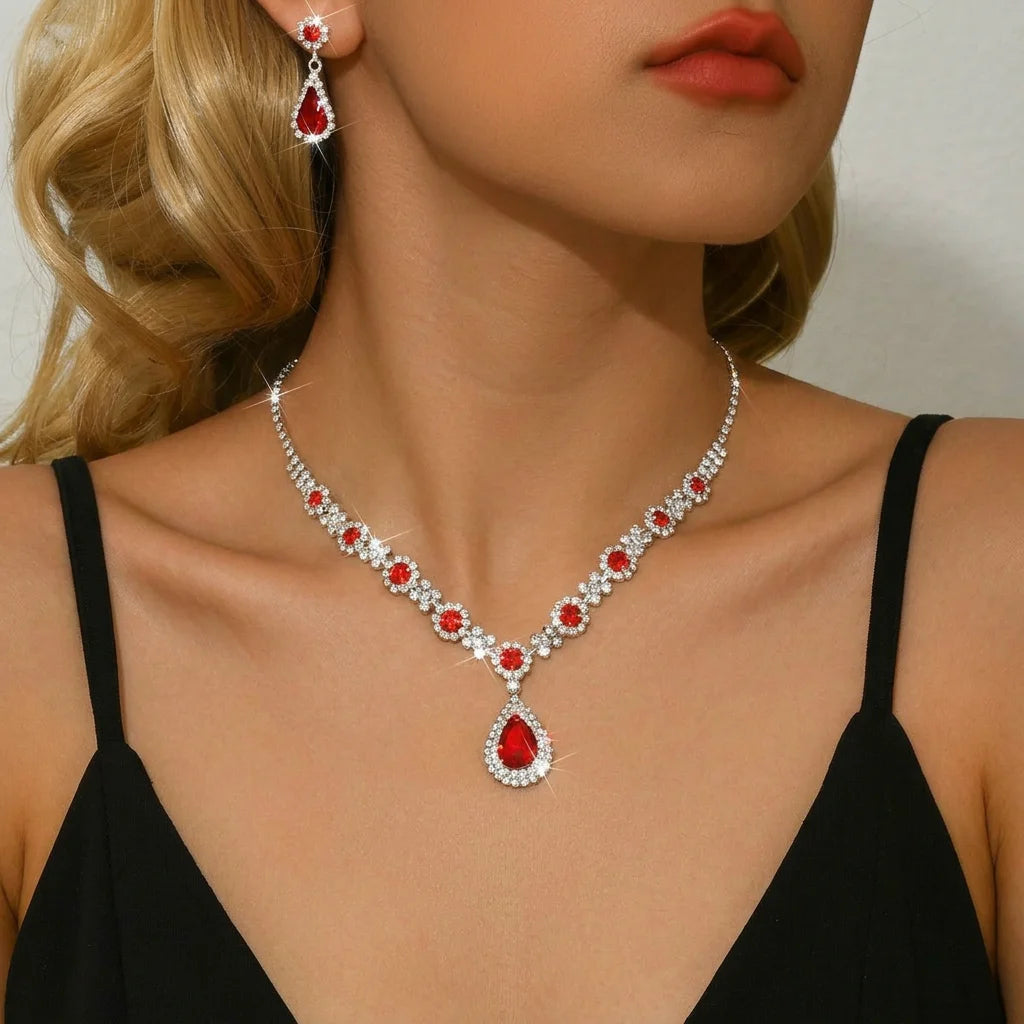 Classic Teardrop Crystal Necklace & Earrings Set