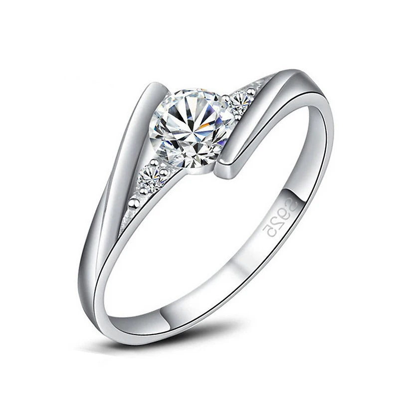 Vintage 925 Silver Plated Round Cubic Zirconia Promise Ring