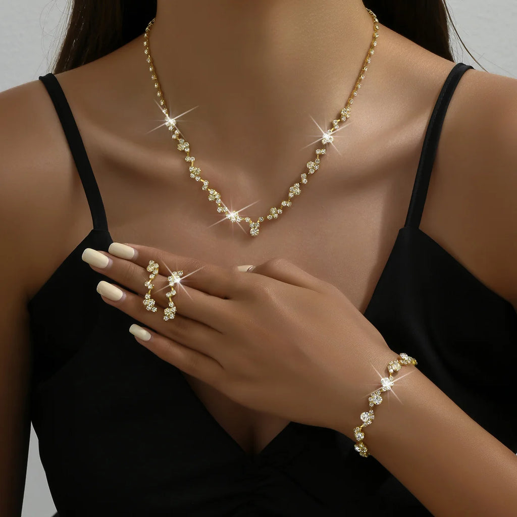 Elegant 4-Piece Floral Necklace, Bracelet & Earrings Set
