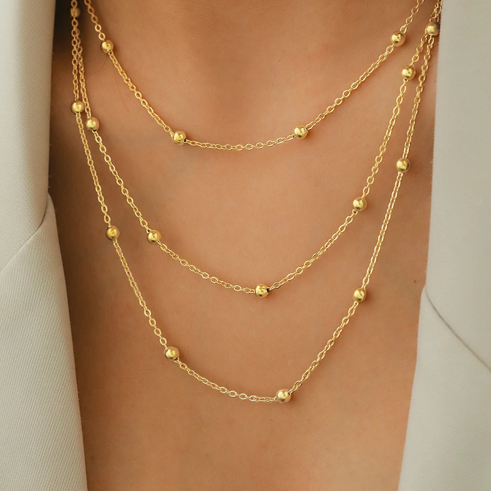 Delicate Multi-Layer Beaded Stainless Steel Necklace