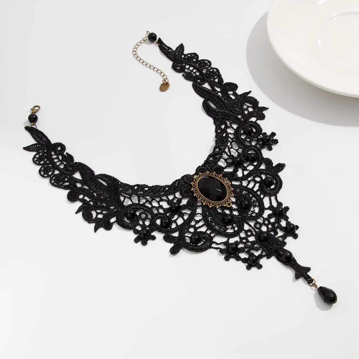 Vintage Black Lace Gothic Gem Choker Necklace