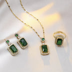 4-Piece Square Rhinestone Necklace, Earrings & Ring Set