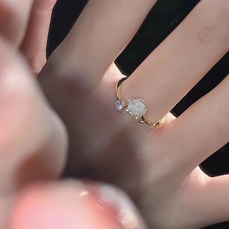 Sparkling Cubic Zirconia Floral Adjustable Ring