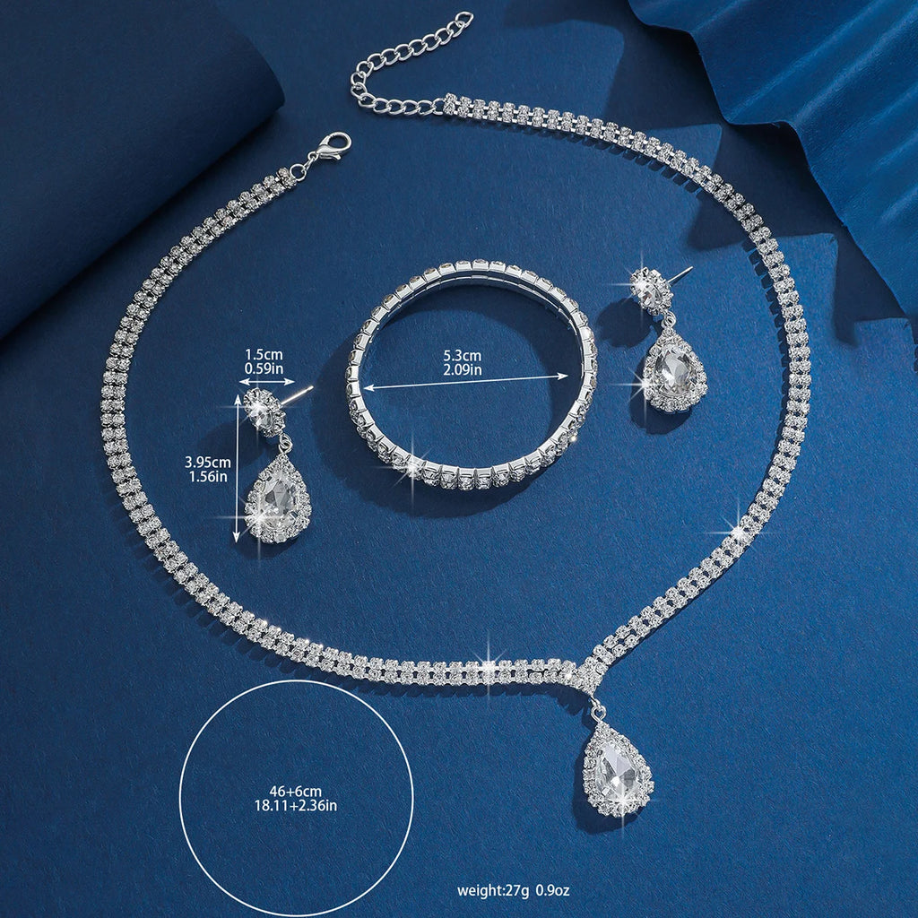 Elegant 4-Piece Teardrop Claw Chain Wedding Jewelry Set