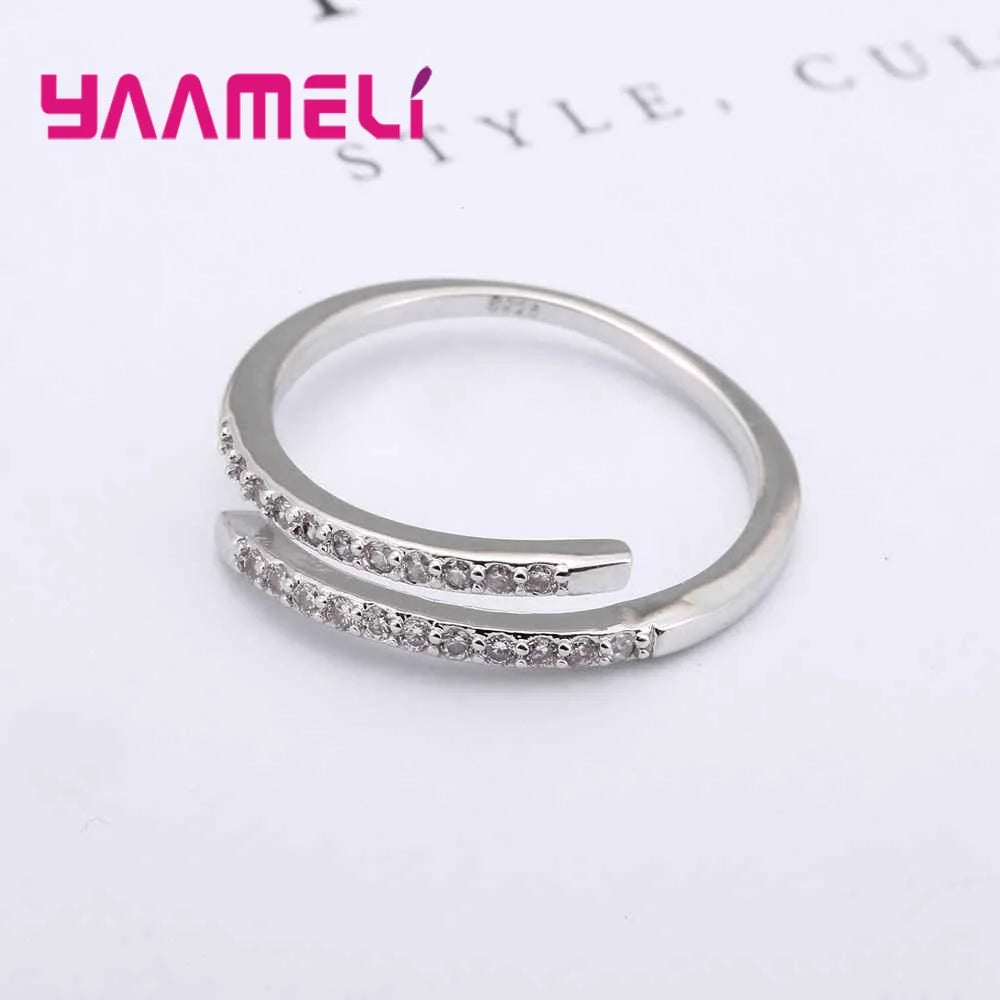 Adjustable 925 Sterling Silver Plated Zirconia Thin Ring