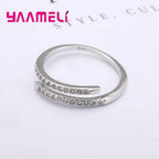Adjustable 925 Sterling Silver Plated Zirconia Thin Ring