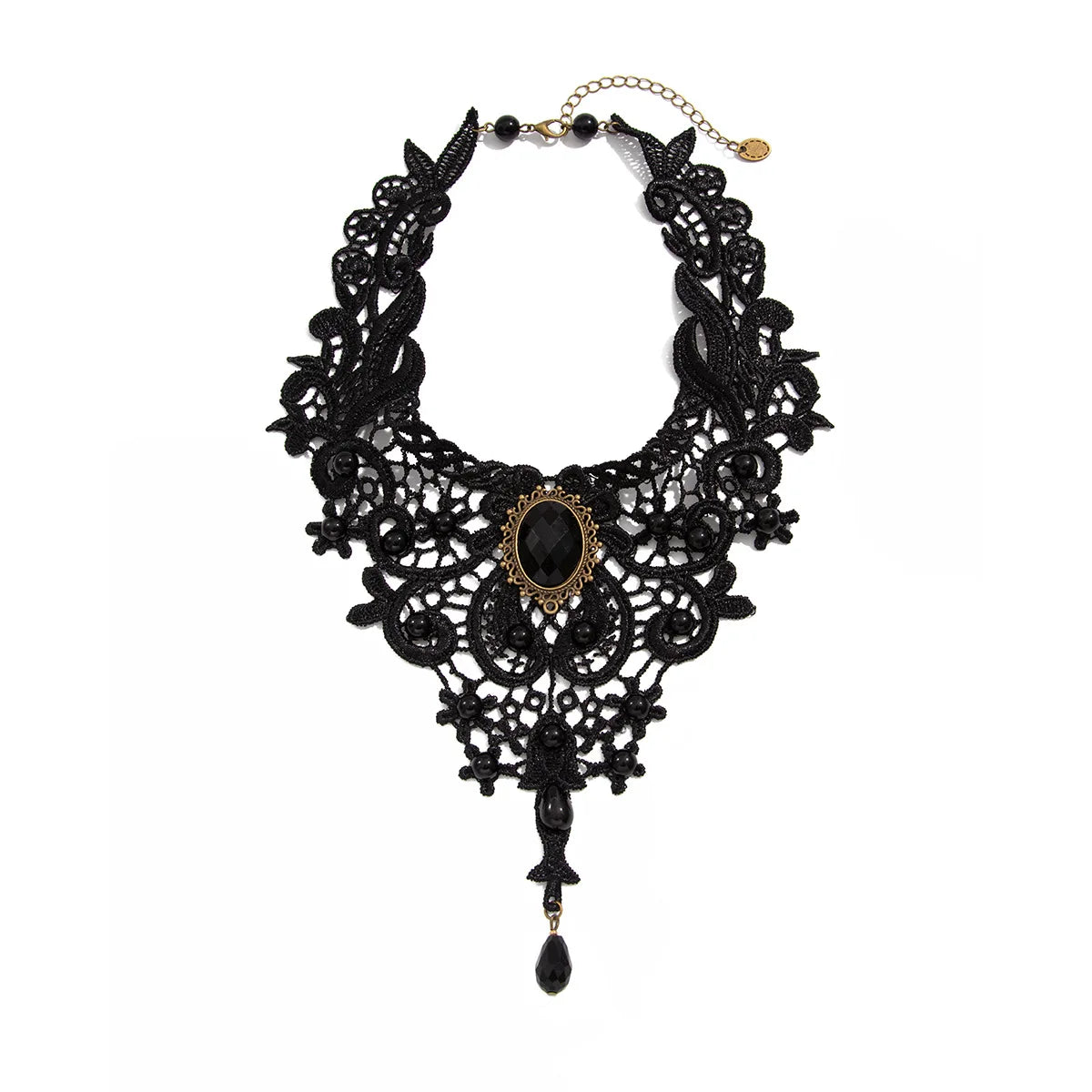 Vintage Black Lace Gothic Gem Choker Necklace