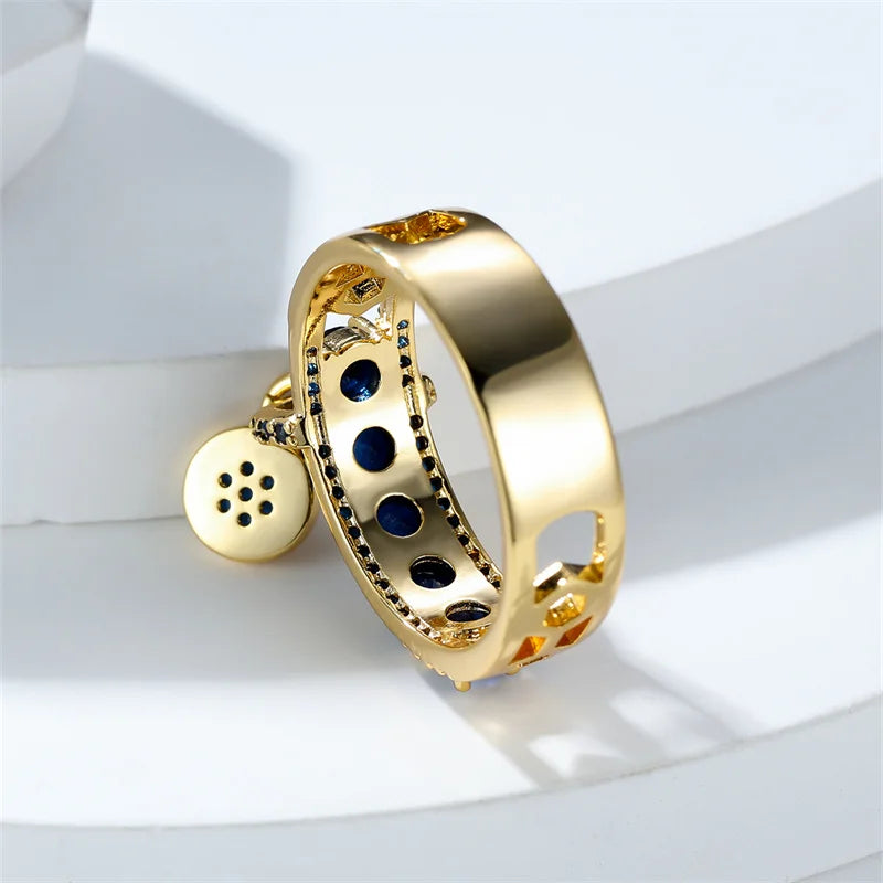 Vintage Royal Blue Statement Ring in Gold Tone